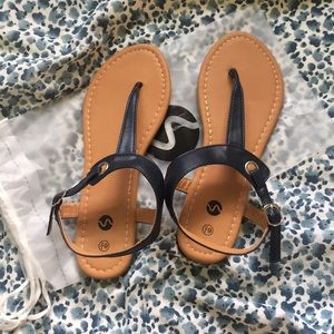 Navy Blue T Sandals Size 6.5